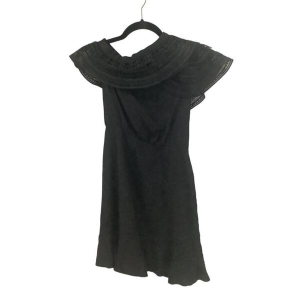 Self-Portrait One Shoulder Guipere Lace Trimmed Black Satin Mini Dress Size 4 - Picture 9 of 14